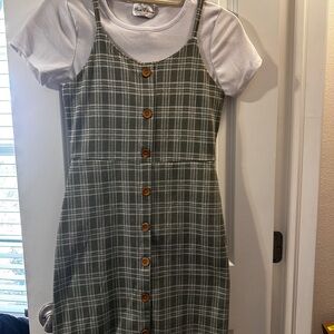 Rare Editions Green Plaid Dress with White Tee